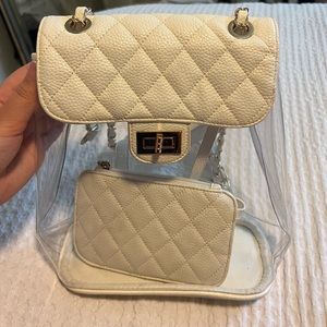 White clear quilted backpack